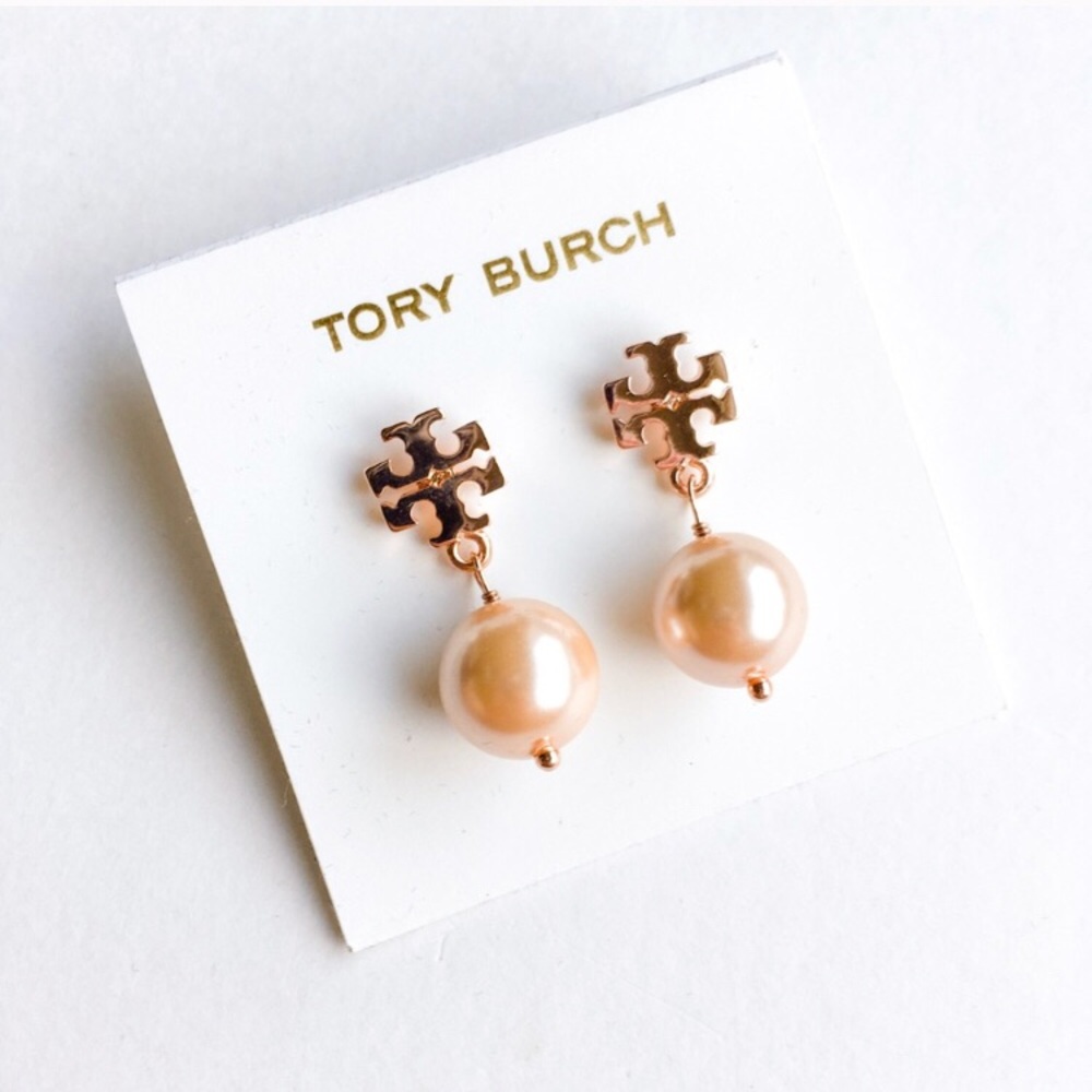 NEW Tory Burch Evie Pearl Drop Earrings Rose Gold